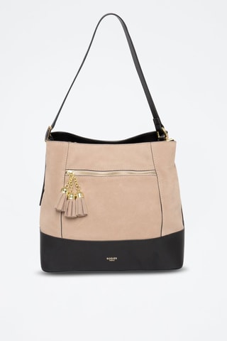 Borsa a spalla in crosta di pelle Cosmo - Beige e nero