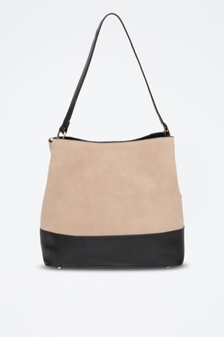 Borsa a spalla in crosta di pelle Cosmo - Beige e nero