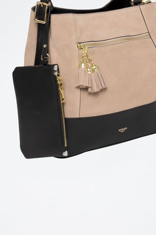 Borsa a spalla in crosta di pelle Cosmo - Beige e nero