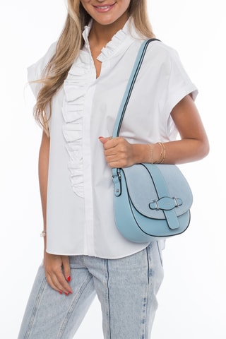 Borsa a tracolla in crosta di pelle Cinq - Azzurro