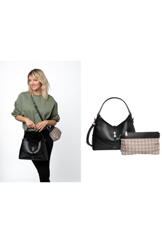 Borsa a spalla e pochette in pelle pelle Cornus - Nero