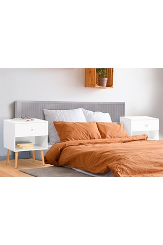 2 mesillas de noche de 1 cajón Emmie - Imitación madera y blanco