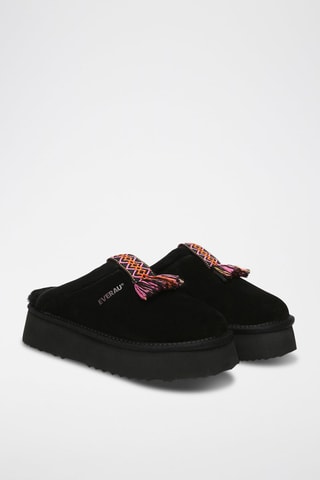 Zuecos forrados de nobuk con plataforma Caspian - Negro