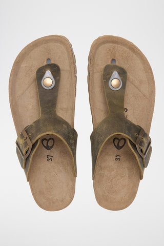 Tongs en cuir - Kaki