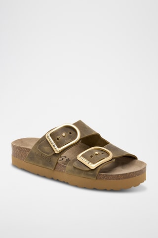 Mules plateformes en cuir - Kaki