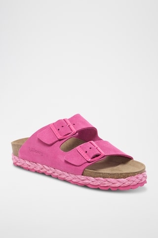 Mules plateformes en nubuck - Fuchsia
