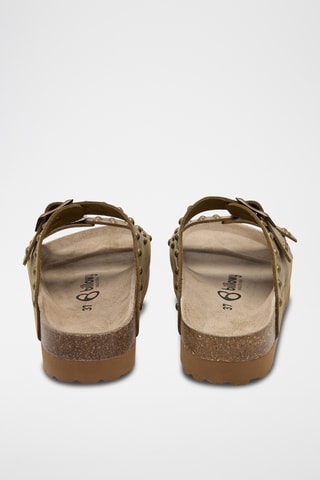 Mules plateformes en cuir - Kaki