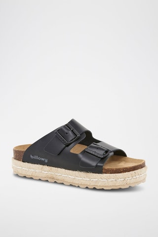 Mules plateformes en cuir - Noir