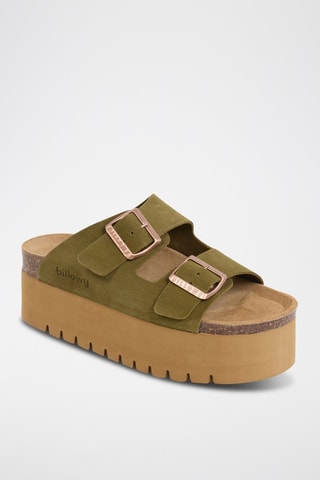 Mules à plateforme en cuir - Kaki