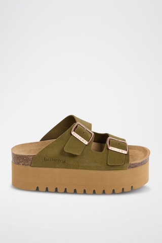 Mules à plateforme en cuir - Kaki