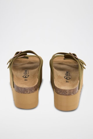 Mules à plateforme en cuir - Kaki