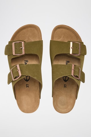 Mules à plateforme en cuir - Kaki