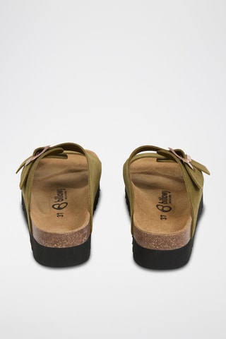 Mules à plateforme en cuir - Kaki