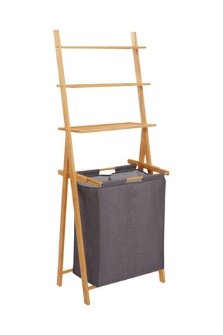 Panier à linge avec étagère en bambou Maya - 57 x 35 x 152 cm