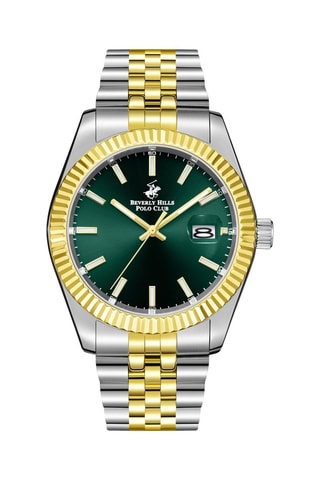 Reloj de cuarzo chapado en ion de oro amarillo y cerámica