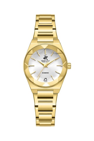 Reloj de cuarzo chapado en ion de oro amarillo, cerámica y diamante