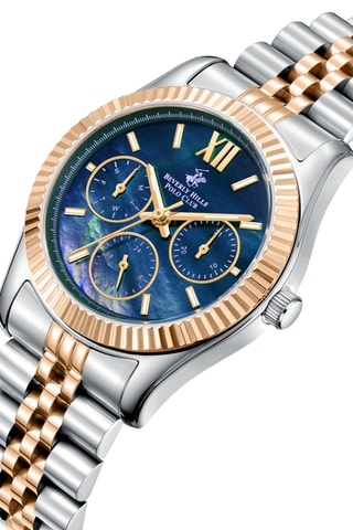 Reloj de cuarzo de metal, cerámica, chapado en ion de plata y chapado en ion de oro rosa