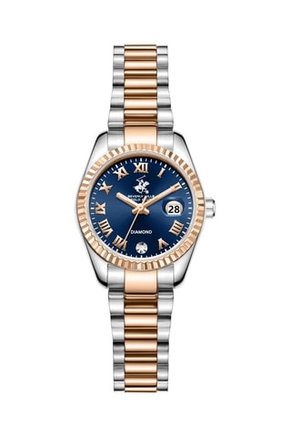 Reloj de cuarzo de metal, chapado en ion de oro rosa, cerámica y diamante