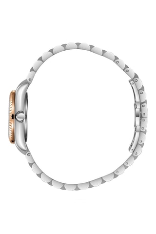 Reloj de cuarzo de metal, chapado en ion de oro rosa, cerámica y diamante