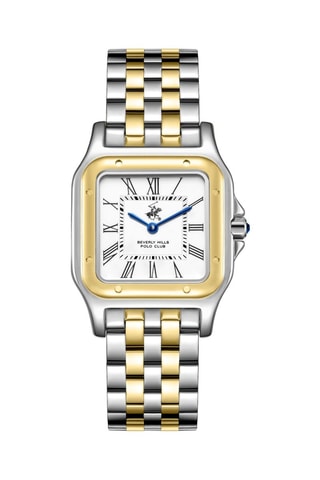 Reloj de cuarzo chapado en ion de oro amarillo y cerámica