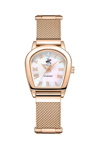 Reloj de cuarzo chapado en ion de oro rosa, cerámica y diamante