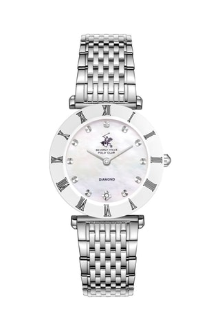 Reloj de cuarzo de metal, chapado ion plata, cerámica y diamante