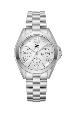 Reloj de cuarzo de metal, chapado ion plata, cerámica y diamante