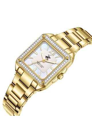 Reloj de cuarzo de acero, nácar y cerámica - Dorado y azul claro