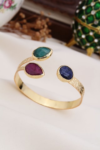 Pulseira rígida - Banhado a ouro amarelo, safira e ágatas