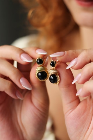 Brincos banhados a ouro fino amarelo - Ónix