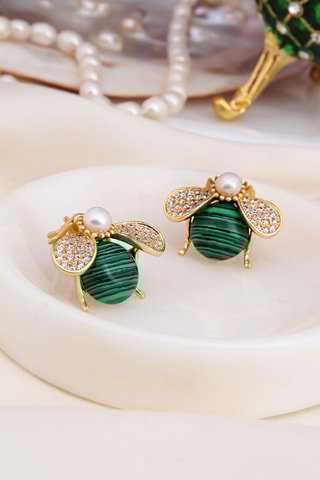 Brincos - Banhado a ouro amarelo, malaquites e zircões