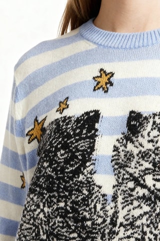 Camisola de lã - Azul-celeste e branco