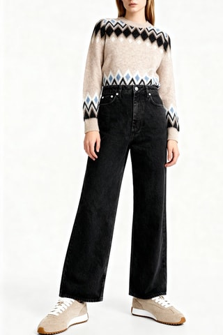 Camisola em alpaca e lã - Bege e castanho