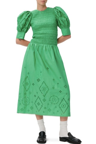 Vestido comprido em algodão biológico - Verde-claro