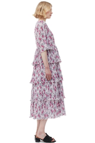 Vestido com folhos em algodão biológico - Malva e fúcsia