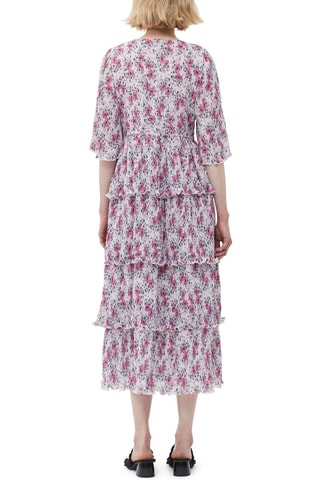 Vestido com folhos em algodão biológico - Malva e fúcsia