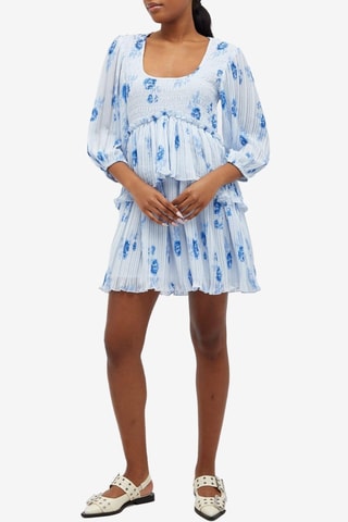 Vestido com folhos - Azul-celeste