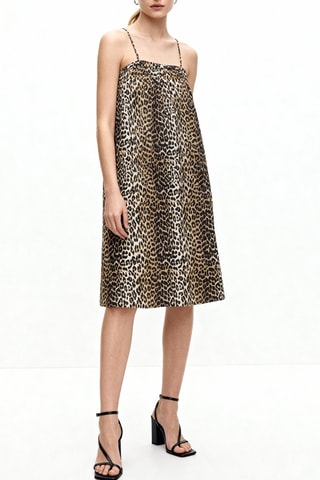 Vestido trapézio em algodão biológico - Castanho e preto