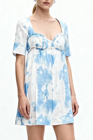 Vestido direito tie and dye - Branco e azul-celeste