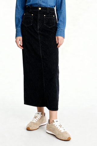Saia direita em veludo em algodão biológico cintura subida - Preto