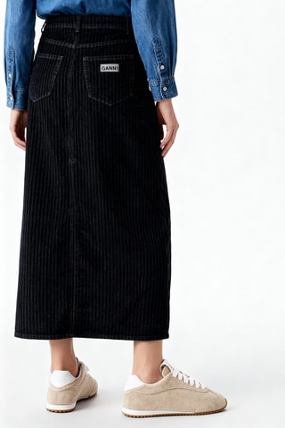 Saia direita em veludo em algodão biológico cintura subida - Preto