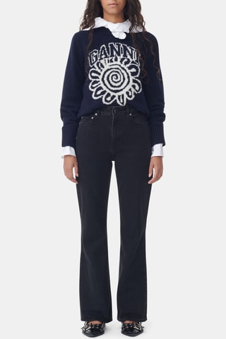 Calças de ganga flare em algodão biológico - Preto