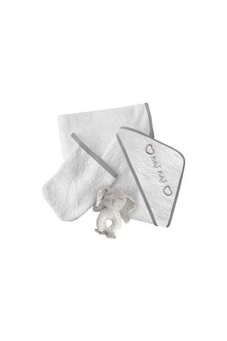 Coffret sortie de bain, gant et doudou Heart - 3 pièces - 75 x 75 cm - Blanc et gris
