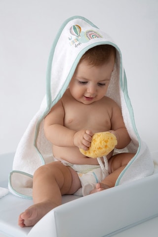 Capa y guante de baño Rainbow Days - 75 x 75 cm - Desde 24 meses - Blanco y azul