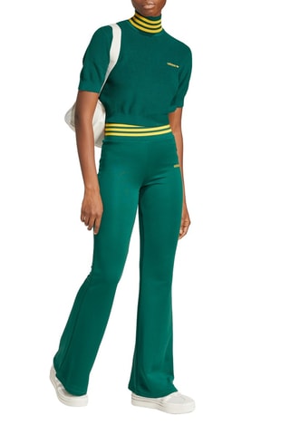 Pantalon flare taille haute - Vert foncé et jaune