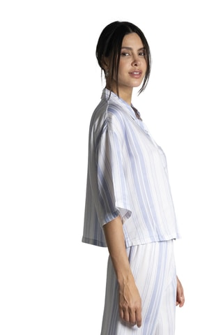 Camisa de pijama oversize Chloe - Blanco y azul