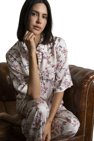 Camisa de pijama oversize Chloe - Blanco y rosa