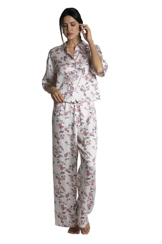 Camisa de pijama oversize Chloe - Blanco y rosa