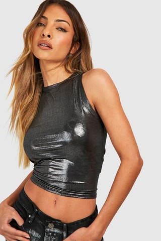 Mouwloze crop top - Zilverkleurig