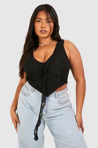 Kanten Crop Top - Zwart